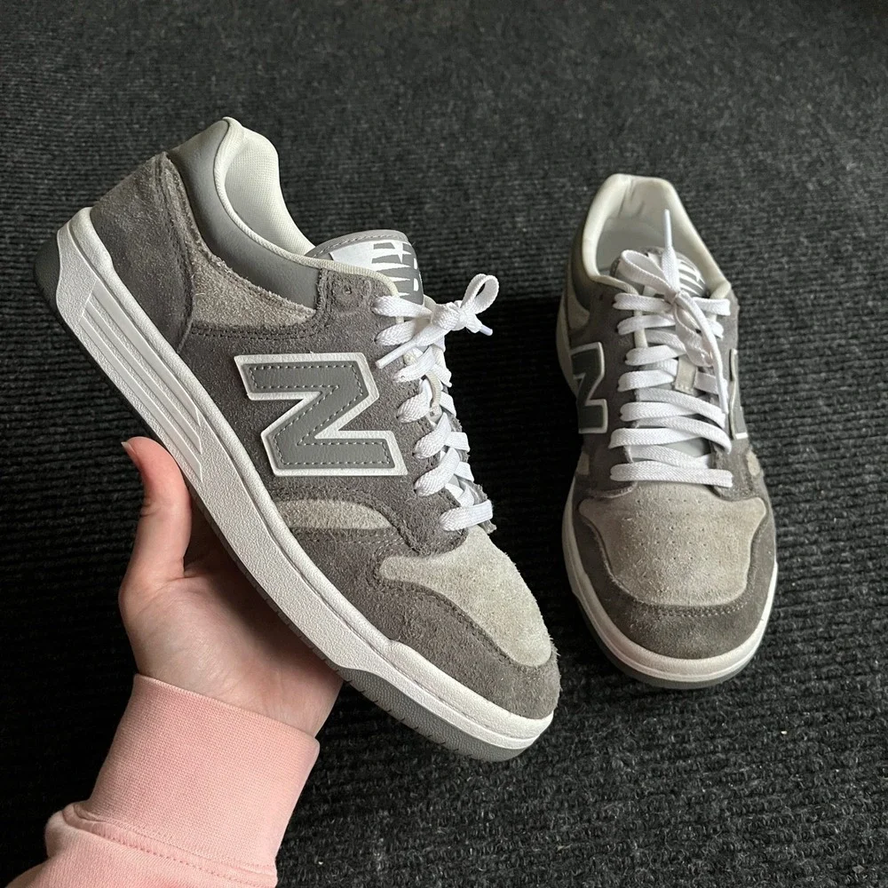 New Balance 480 Court Sneakers Mens 10 Grey White Suede Leather Low Top BB480LEC
